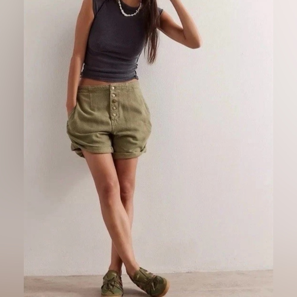 We The Free Olive Green Button-Up Shorts
